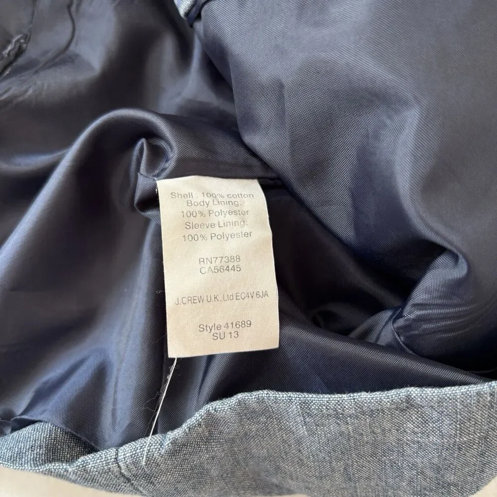 J Crew Blue Chambray Blazer Jacket Women 0 Cotton Schoolboy Office Academia